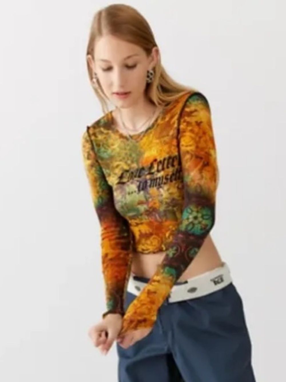 Urban Outfitters Love Letter to Myself Long Sleeve Cropped Fitted Top Size SM